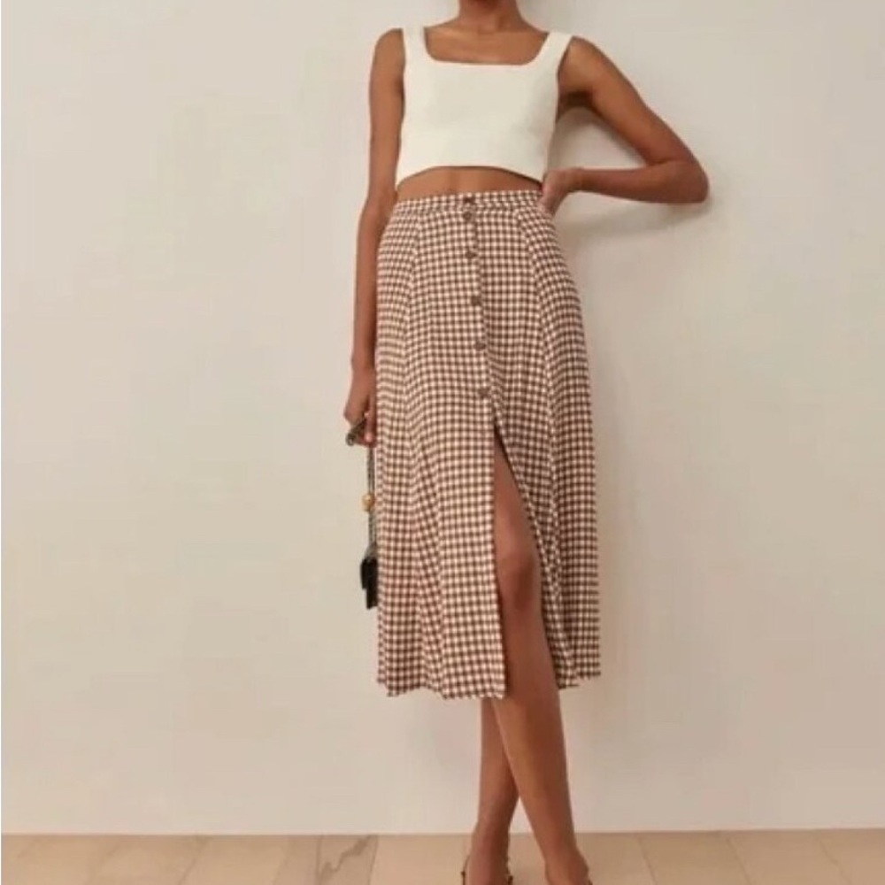 Reformation Hermosa Checkered Brow Midi Skirt